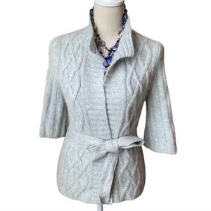Women's Elegant Gray Knit Belted Cardigan